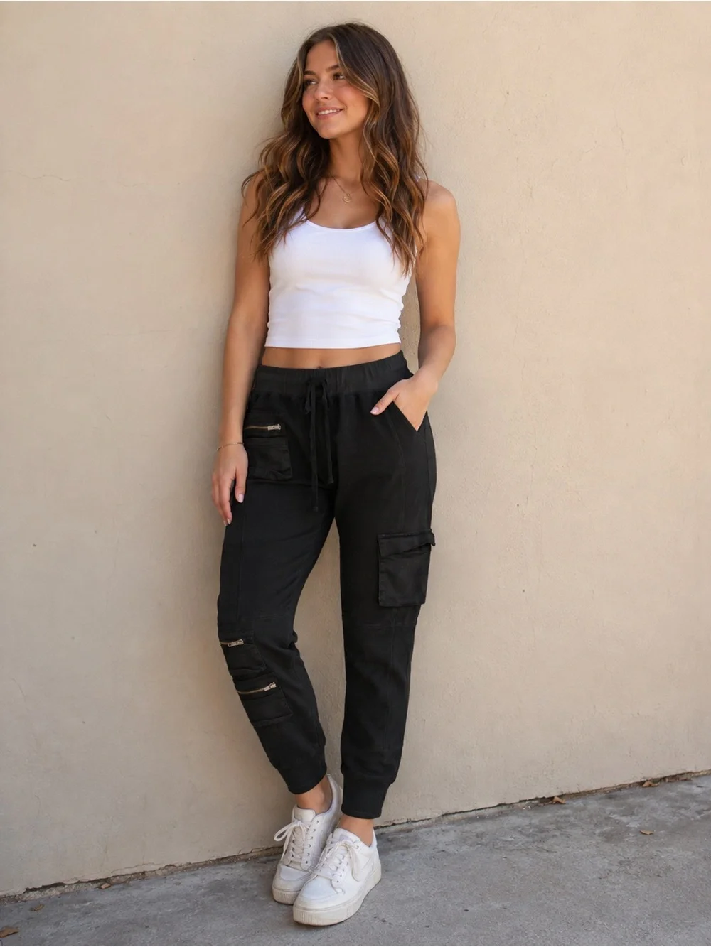 Free People Black Utility Cargo Joggers lots of pockets sz Small